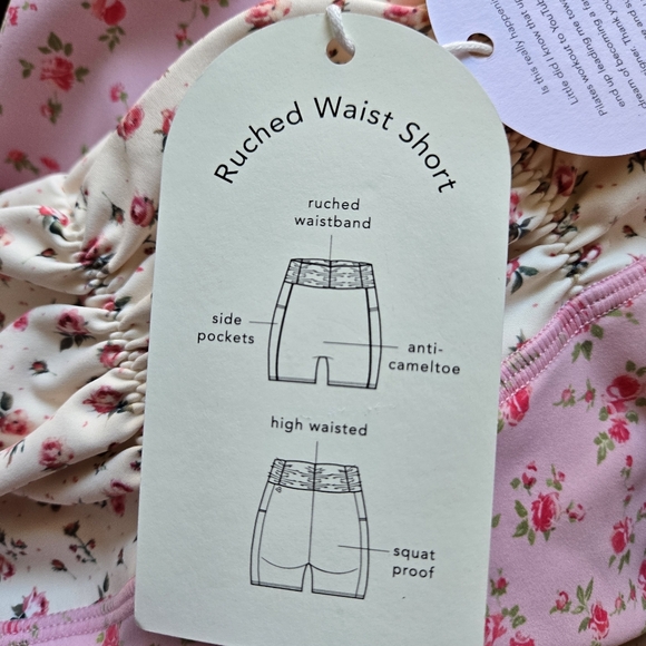 NWT Blogilates Ruched Waist Bike Shorts Pink Floral - Picture 6 of 8